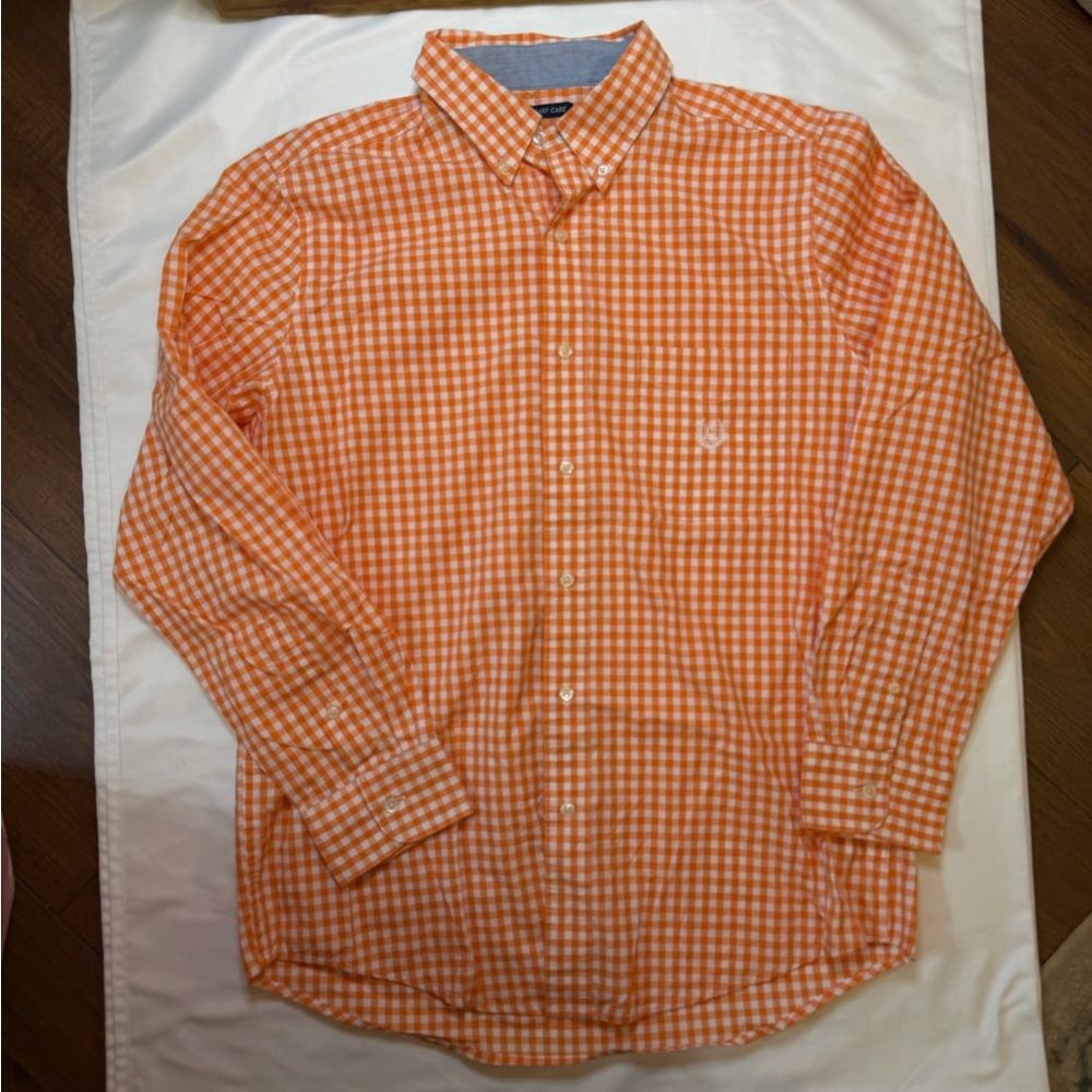 Men’s Chaps size medium orange and white checkered long sleeve button up shirt